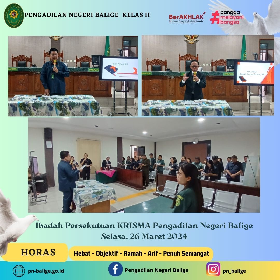 IBADAH PERSEKUTUAN KRISMA PENGADILAN NEGERI BALIGE PADA HARI SELASA, 26 MARET 2024